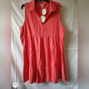 Umgee Coral Sleeveless Tunic Mini Dress Size XL Linen Blend